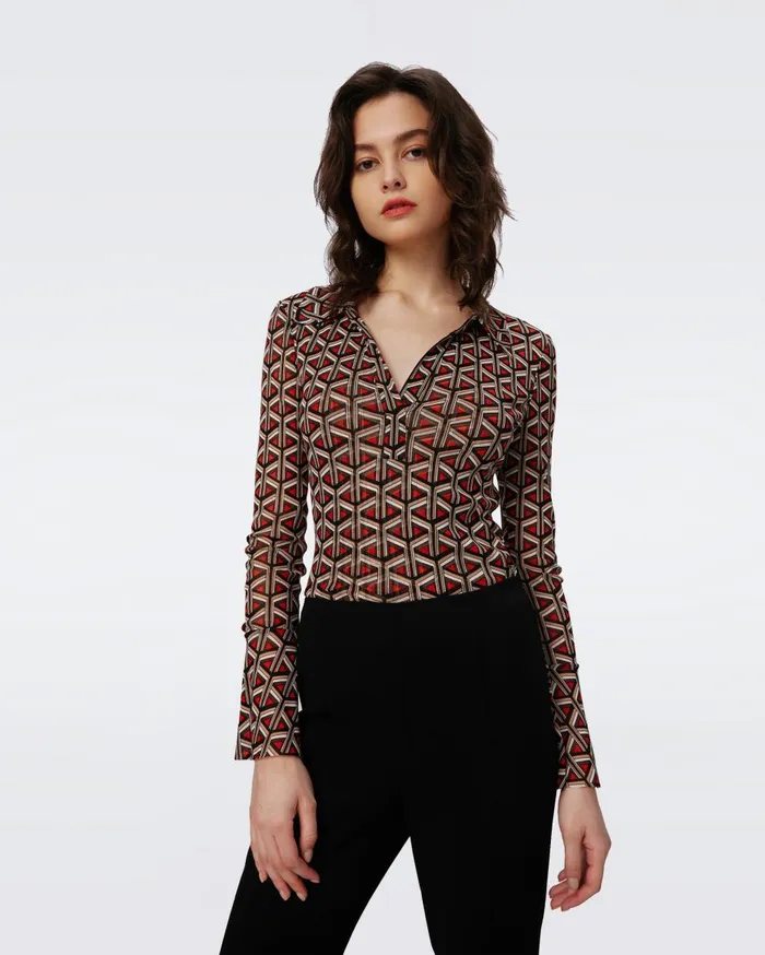 Women Mackenzie Mesh Top Stadium Geo Red DVF Tops