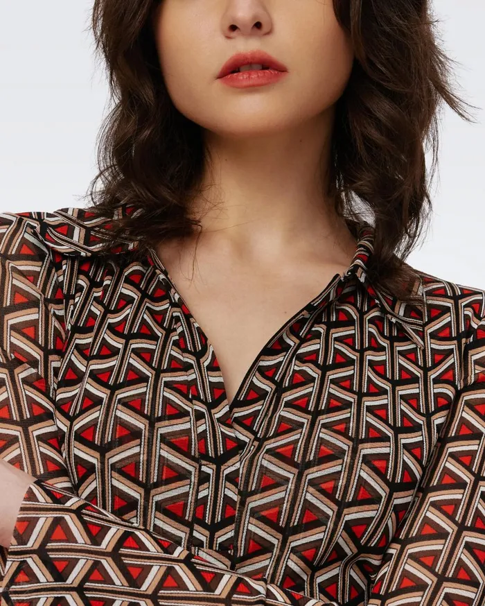 Women Mackenzie Mesh Top Stadium Geo Red DVF Tops