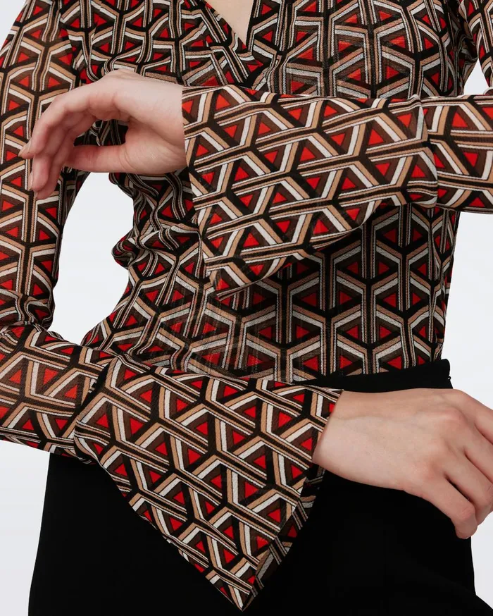 Women Mackenzie Mesh Top Stadium Geo Red DVF Tops