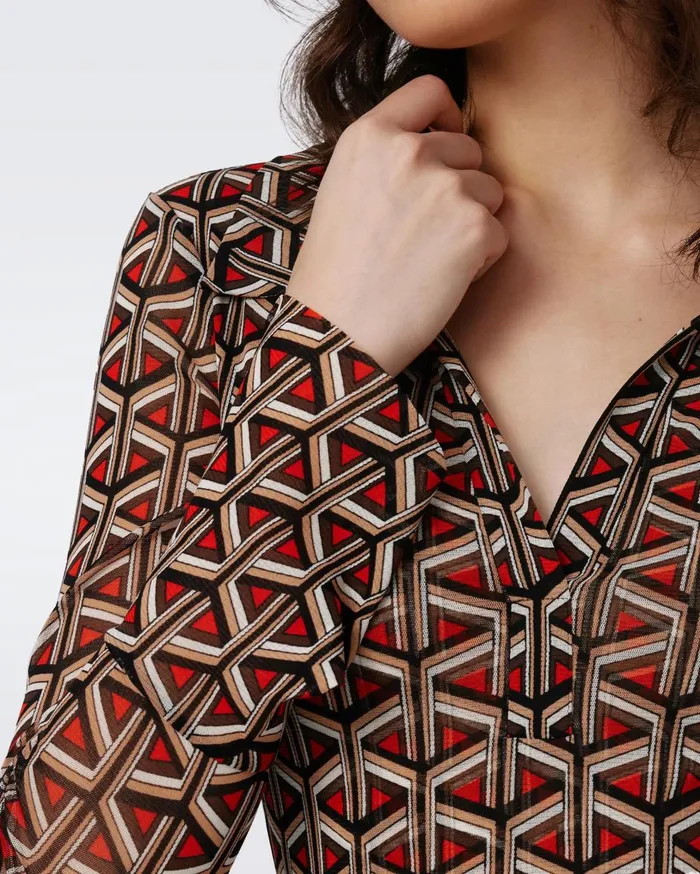 Women Mackenzie Mesh Top Stadium Geo Red DVF Tops