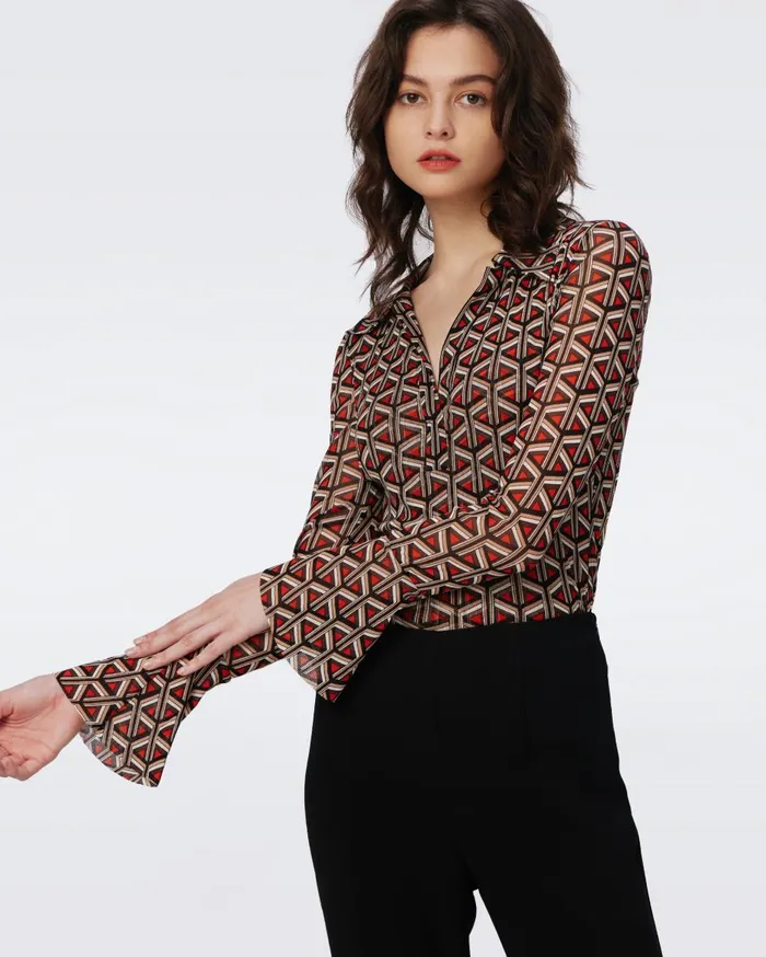 Women Mackenzie Mesh Top Stadium Geo Red DVF Tops
