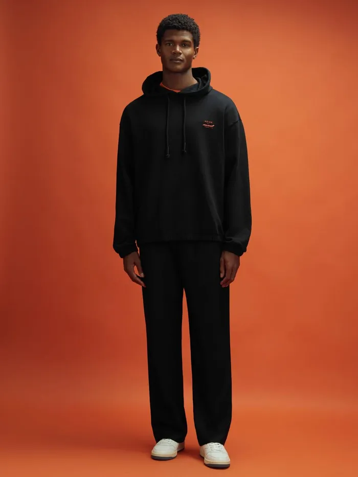 WomenMen Reiss Tops F1 Elasticated Cotton Hoodie Black