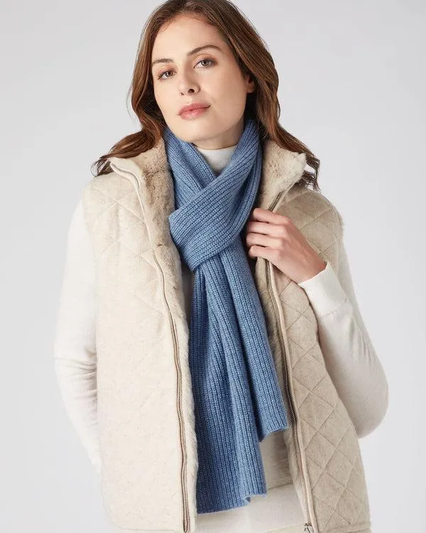 WomenMen Unisex Ribbed Cashmere ScarfIn Faded Indigo Blue Faded Indigo Blue NPeal Cashmere Scarves