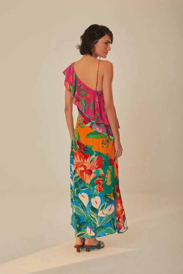 Women Mixed Flowery Rufle One Strap Midi Dress Multi FARM Rio Midi Dresses