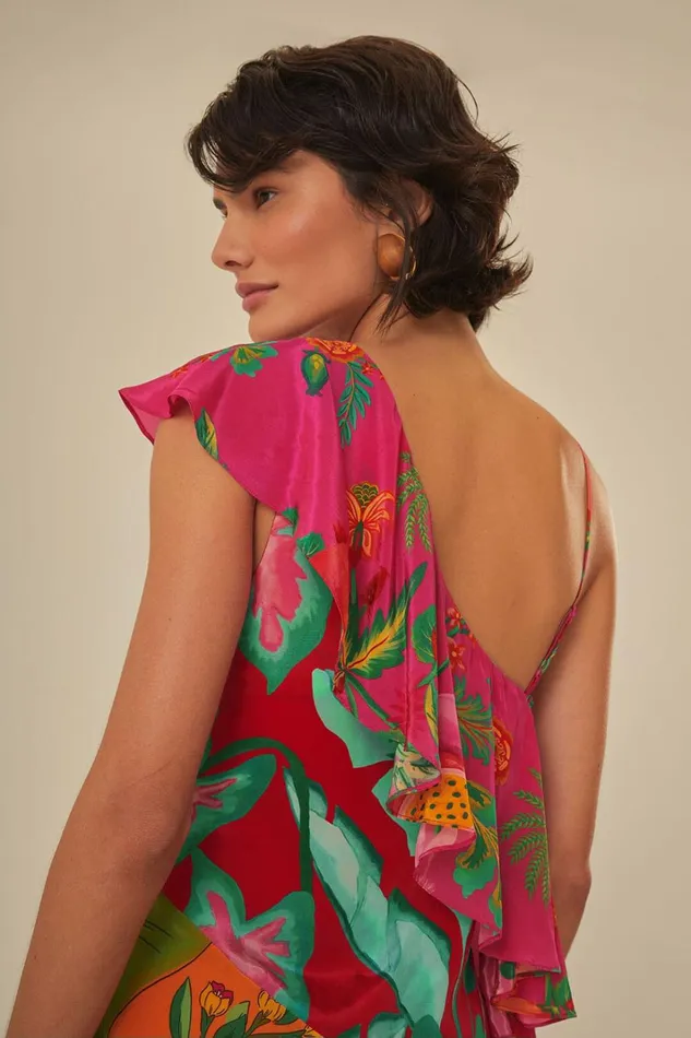 Women Mixed Flowery Rufle One Strap Midi Dress Multi FARM Rio Midi Dresses