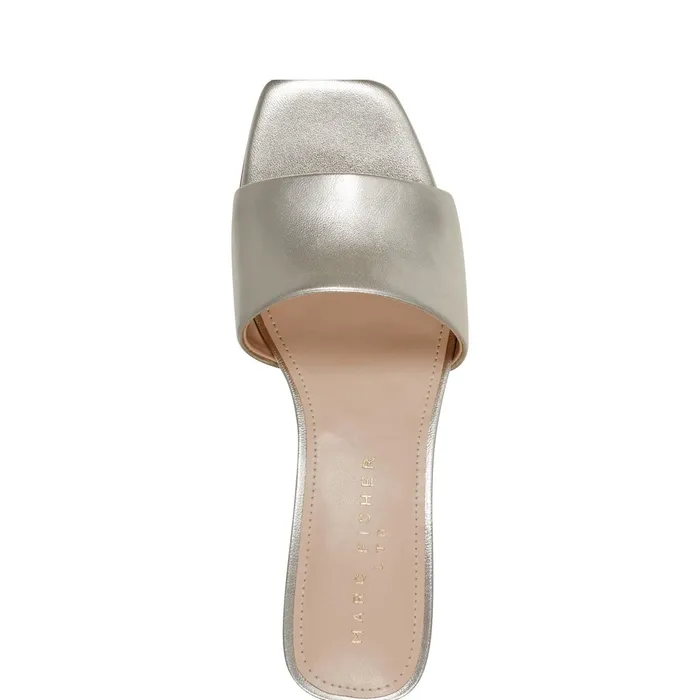 Women Nemmie Heeled Slide Sandal Platino Leather Marc Fisher Mules and Slides