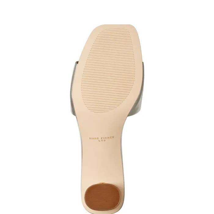 Women Nemmie Heeled Slide Sandal Platino Leather Marc Fisher Mules and Slides