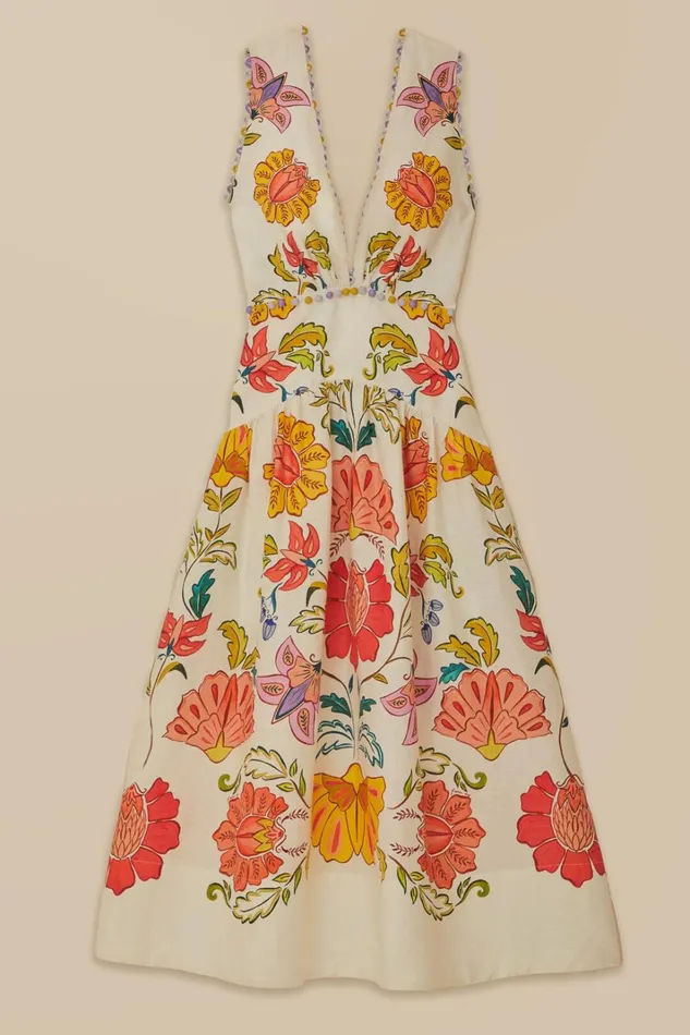 Women OffWhite Floral Insects Euroflax Premium Linen Maxi Dress Floral Insects Offwhite FARM Rio Maxi Dresses