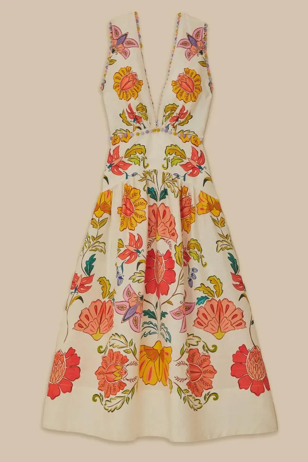 Women OffWhite Floral Insects Euroflax Premium Linen Maxi Dress Floral Insects Offwhite FARM Rio Maxi Dresses