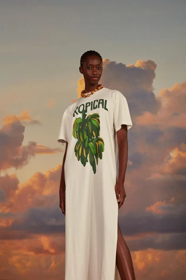 Women OffWhite Tropical Organic Cotton TShirt Dress Offwhite FARM Rio Tshirts