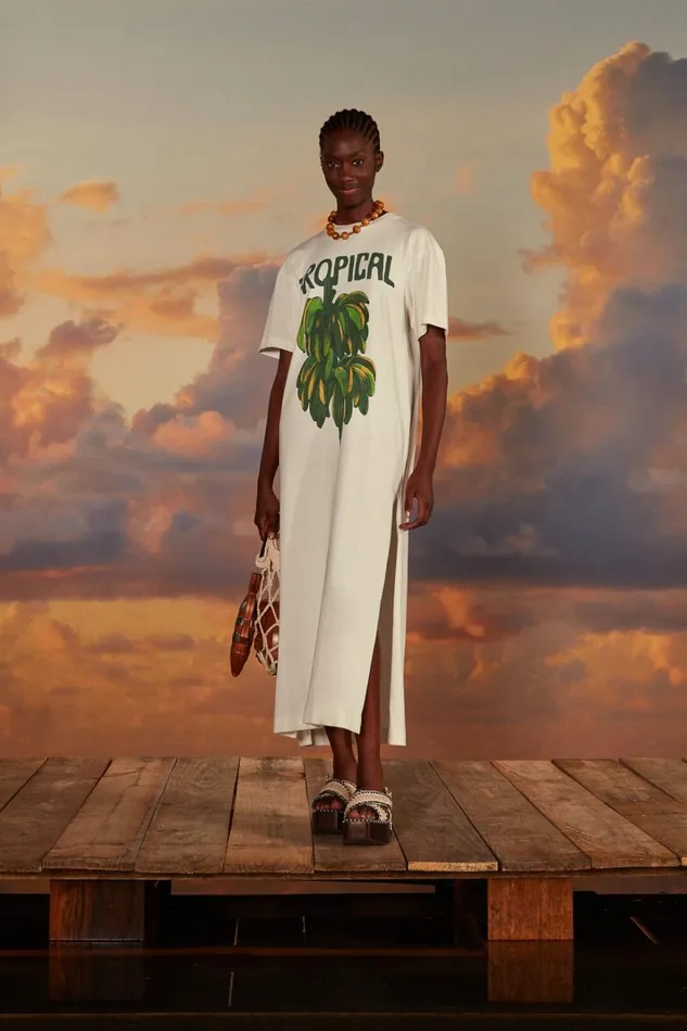 Women OffWhite Tropical Organic Cotton TShirt Dress Offwhite FARM Rio Tshirts