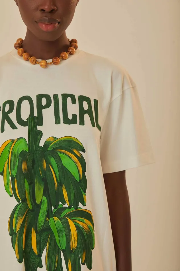 Women OffWhite Tropical Organic Cotton TShirt Dress Offwhite FARM Rio Tshirts