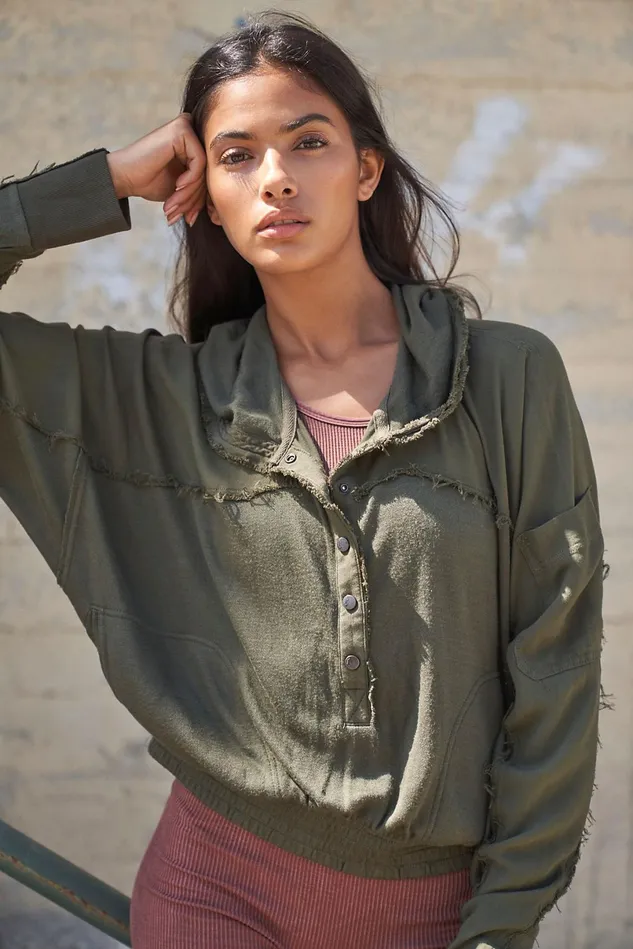 Women Outerwear Free People Windy Meadow Hoodie Cargo Khaki