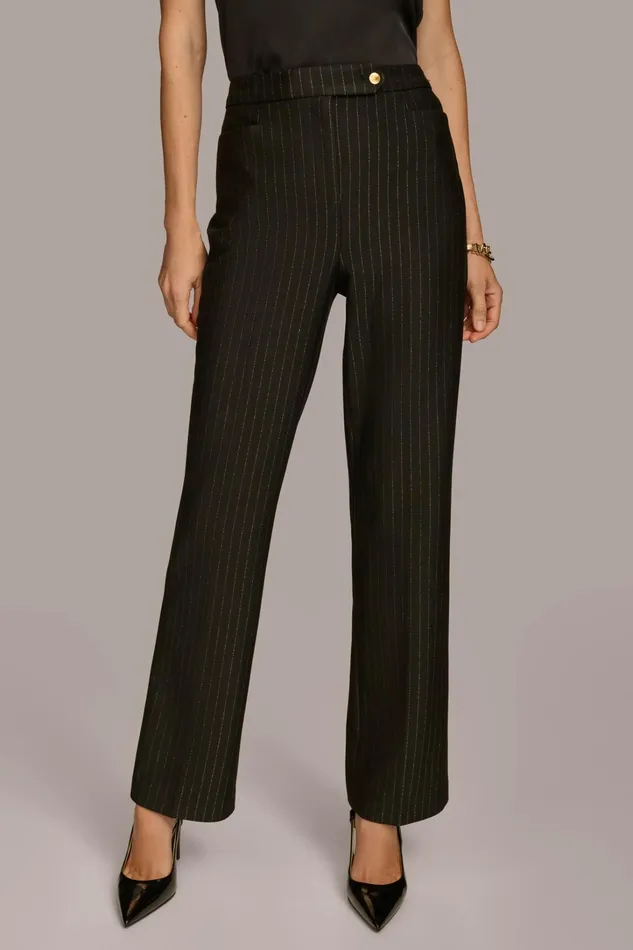Women Pants Donna Karan STRAIGHT PINSTRIPE PANT Black