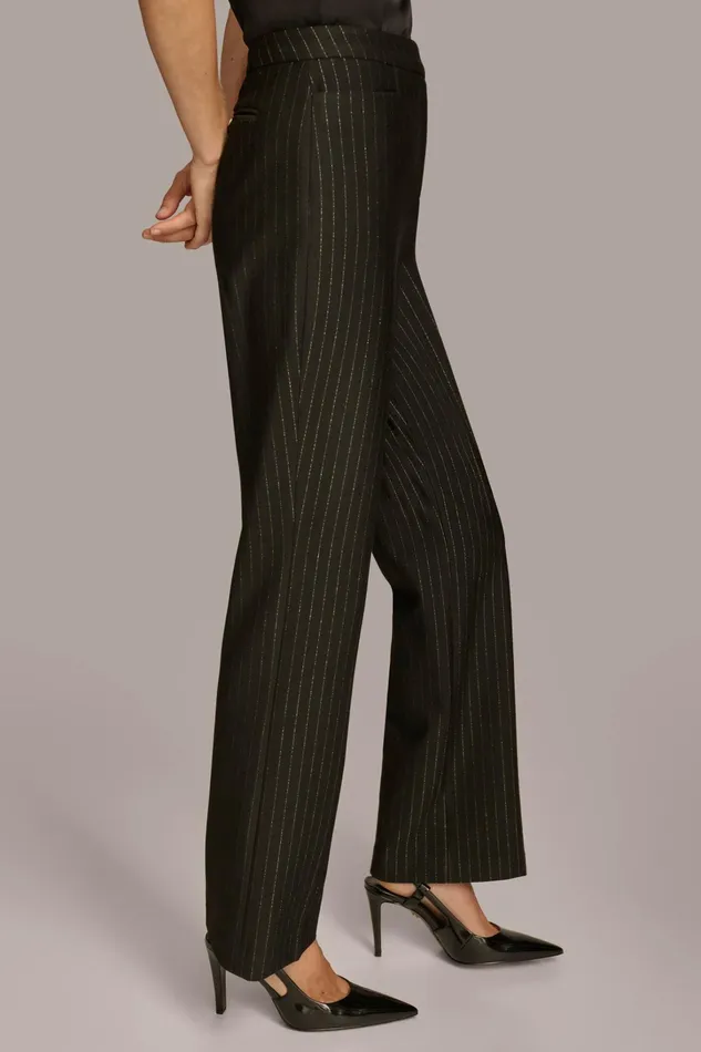 Women Pants Donna Karan STRAIGHT PINSTRIPE PANT Black