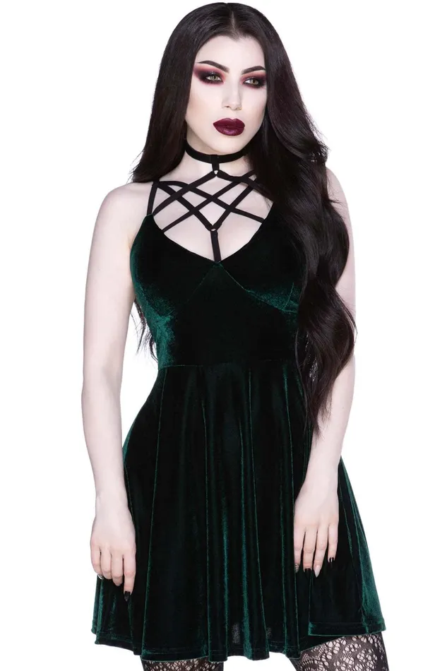 Women Party Killstar Magica Skater Dress EMERALD