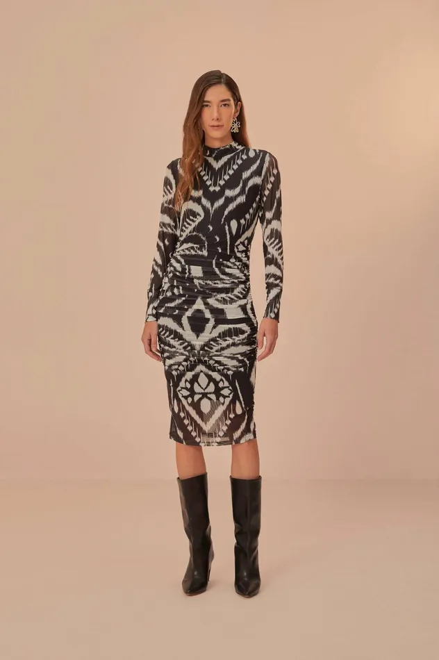 Women Pineapple Ikat Black Tulle Midi Dress Pineapple Ikat Black FARM Rio Midi Dresses Women Pineapple Ikat Black Tulle Midi Dress Pineapple Ikat Black FARM Rio Midi Dresses