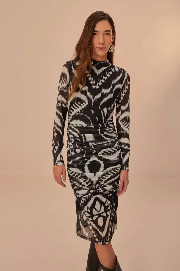 Women Pineapple Ikat Black Tulle Midi Dress Pineapple Ikat Black FARM Rio Midi Dresses