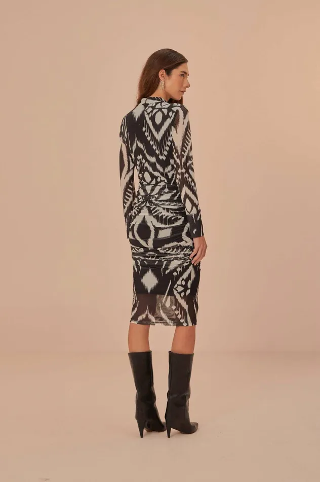 Women Pineapple Ikat Black Tulle Midi Dress Pineapple Ikat Black FARM Rio Midi Dresses