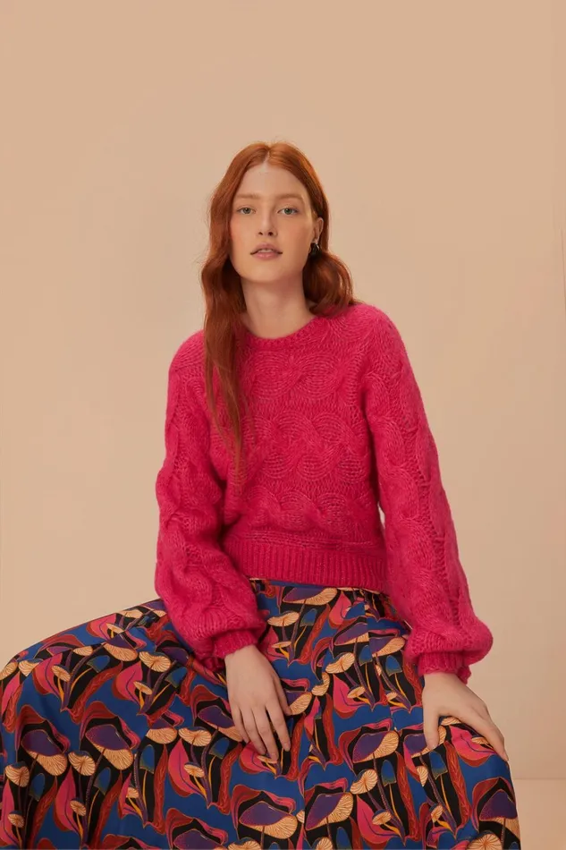 Women Pink Maxi Cable Knit Sweater Pink FARM Rio Sweaters and Sweatshirts