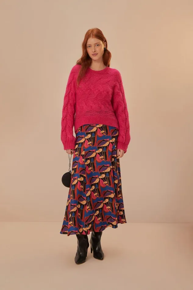 Women Pink Maxi Cable Knit Sweater Pink FARM Rio Sweaters and Sweatshirts