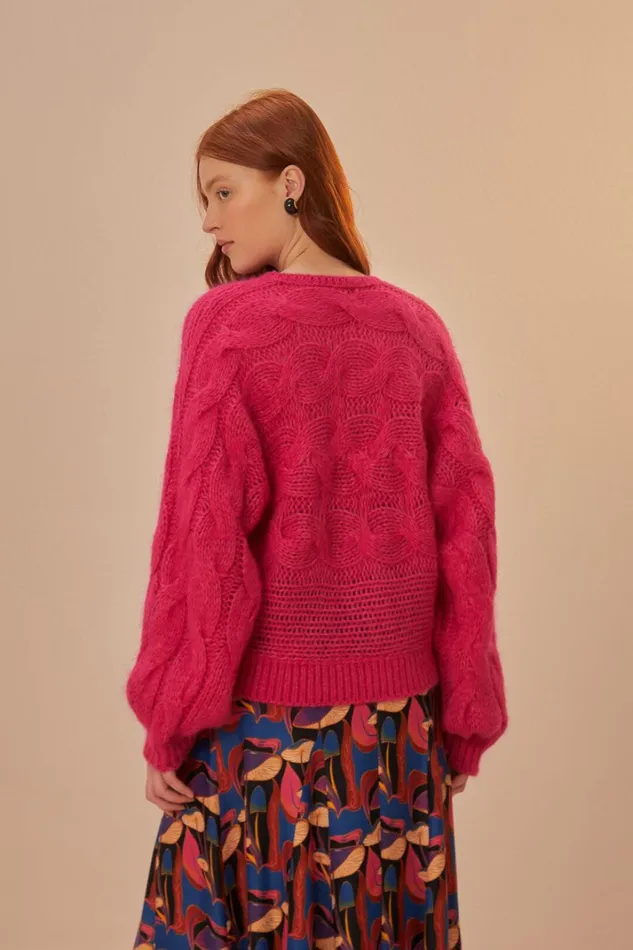 Women Pink Maxi Cable Knit Sweater Pink FARM Rio Sweaters and Sweatshirts