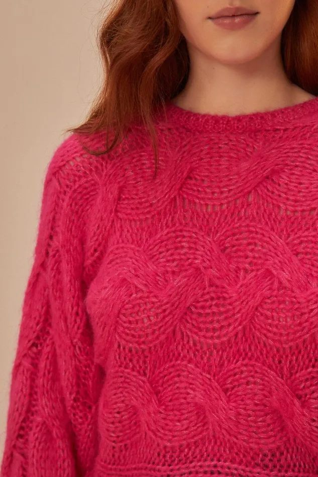 Women Pink Maxi Cable Knit Sweater Pink FARM Rio Sweaters and Sweatshirts