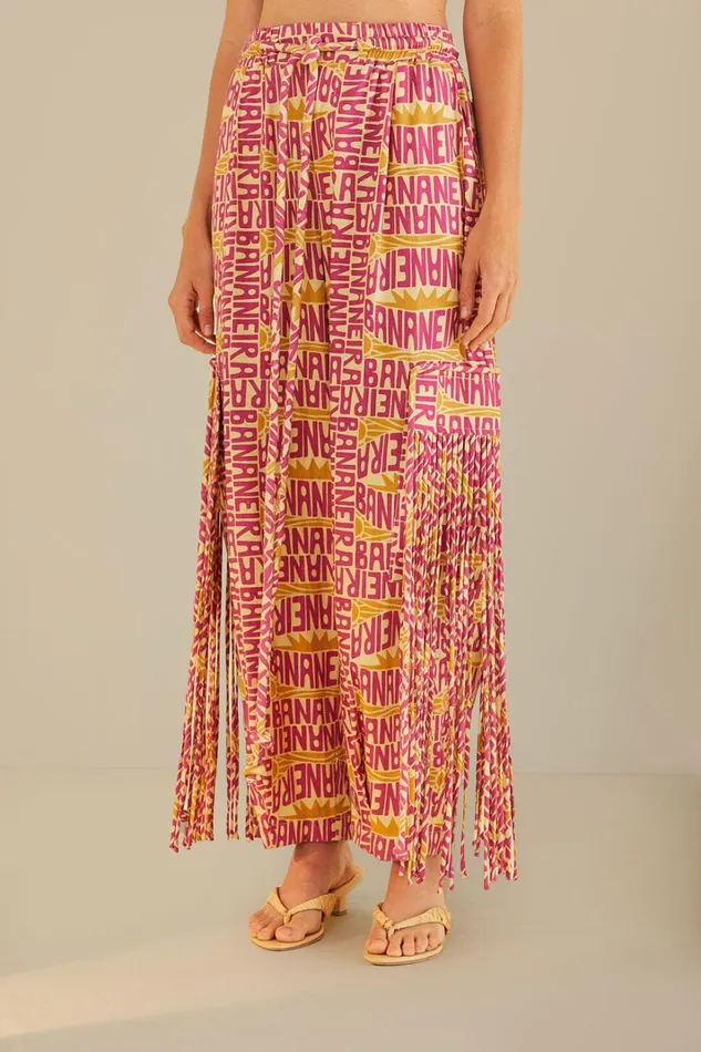 Women Pink Typographic Banana Fringe Pants Banana Typographic Pink FARM Rio Pants