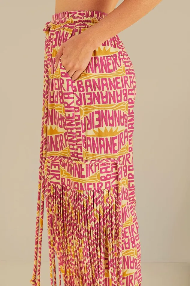Women Pink Typographic Banana Fringe Pants Banana Typographic Pink FARM Rio Pants