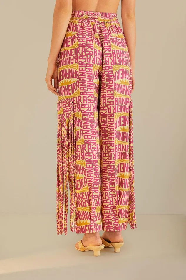 Women Pink Typographic Banana Fringe Pants Banana Typographic Pink FARM Rio Pants