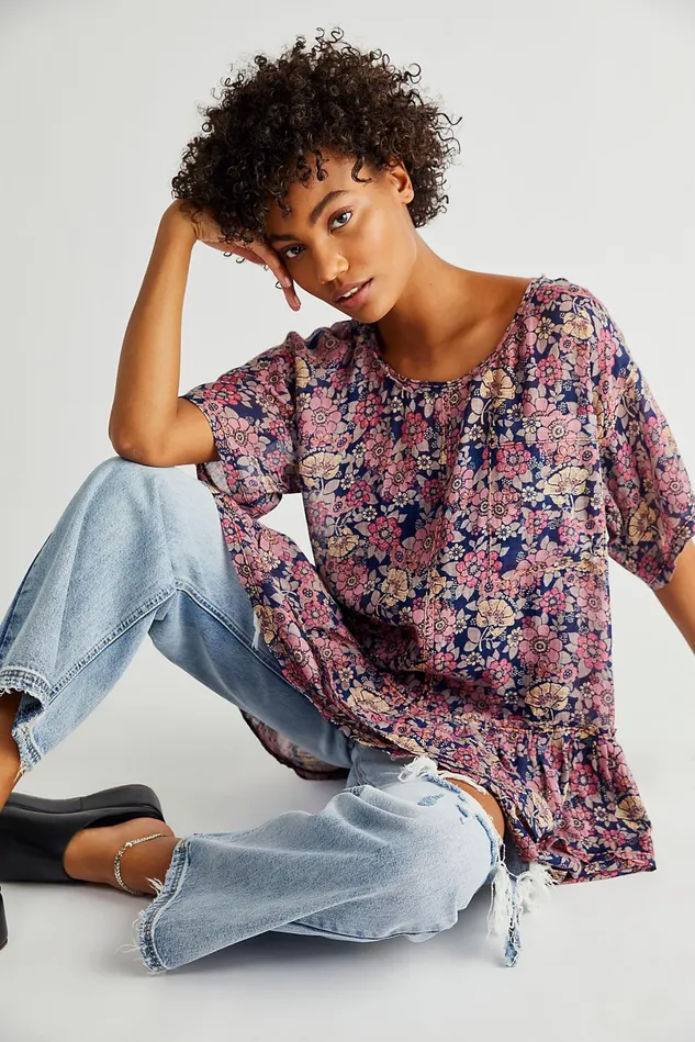 Women Printed Dresses Free People Flutterby Frock Navy Combo