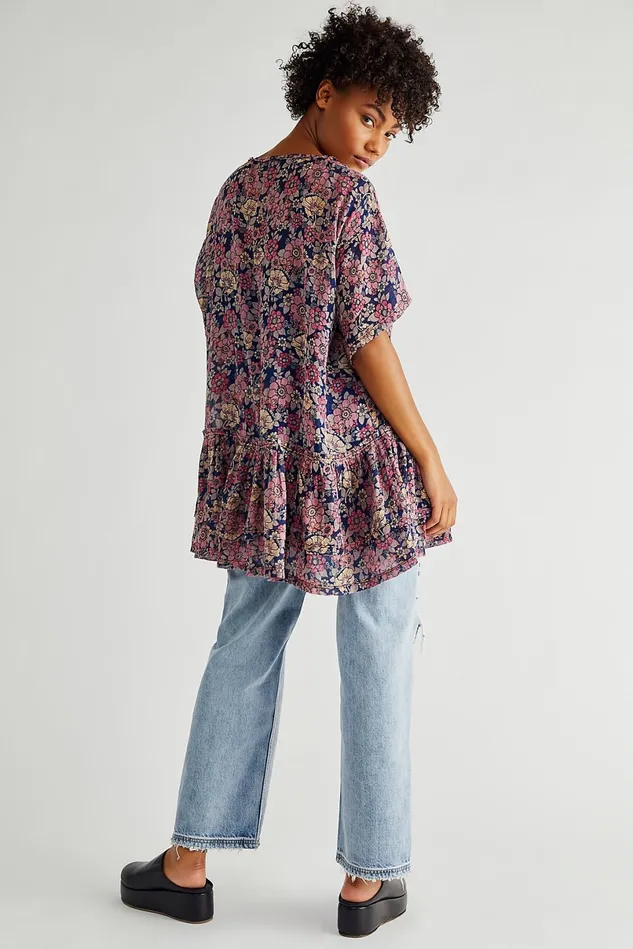 Women Printed Dresses Free People Flutterby Frock Navy Combo