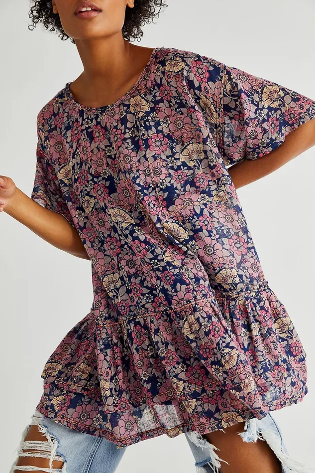 Women Printed Dresses Free People Flutterby Frock Navy Combo