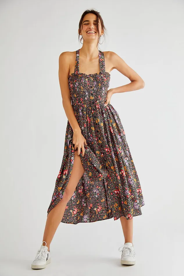 Women Printed Dresses Free People Smocking Button Down Dress Bright Field