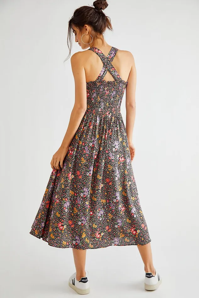 Women Printed Dresses Free People Smocking Button Down Dress Bright Field