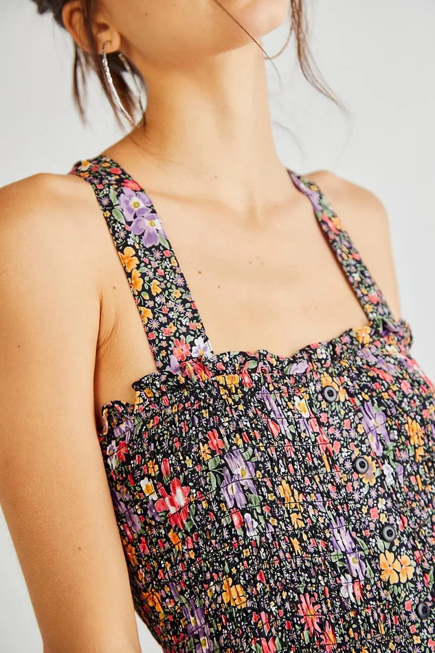 Women Printed Dresses Free People Smocking Button Down Dress Bright Field