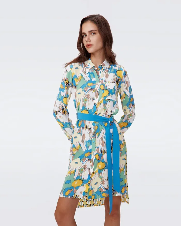 Women Prita Shirt Dress Huge Day Dream Floral Blue And Maypole Yellow DVF Dresses