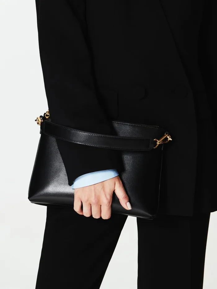 Women Reiss Bags Brompton Leather Double Strap Pouch Bag Black