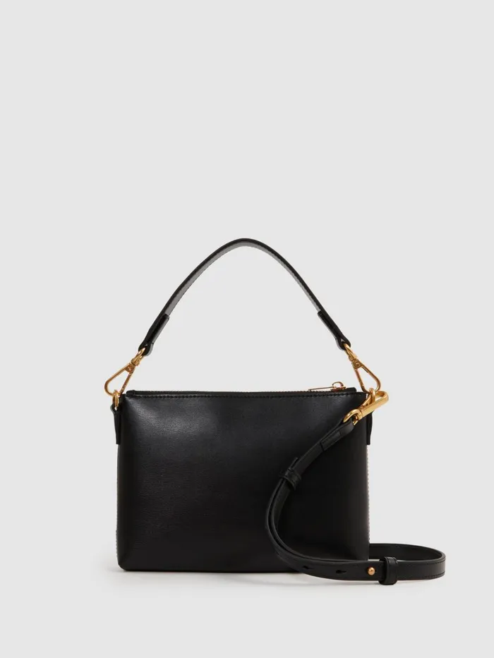 Women Reiss Bags Brompton Leather Double Strap Pouch Bag Black