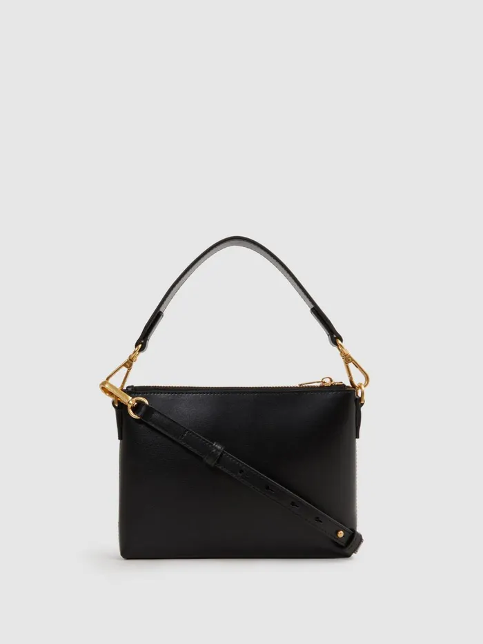 Women Reiss Bags Brompton Leather Double Strap Pouch Bag Black