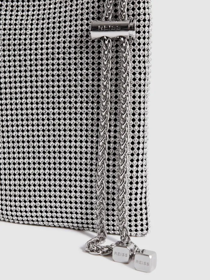 Women Reiss Bags Zuri Embellished Adjustable Strap Phone Pouch Silver