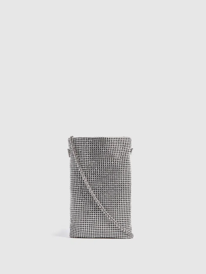 Women Reiss Bags Zuri Embellished Adjustable Strap Phone Pouch Silver