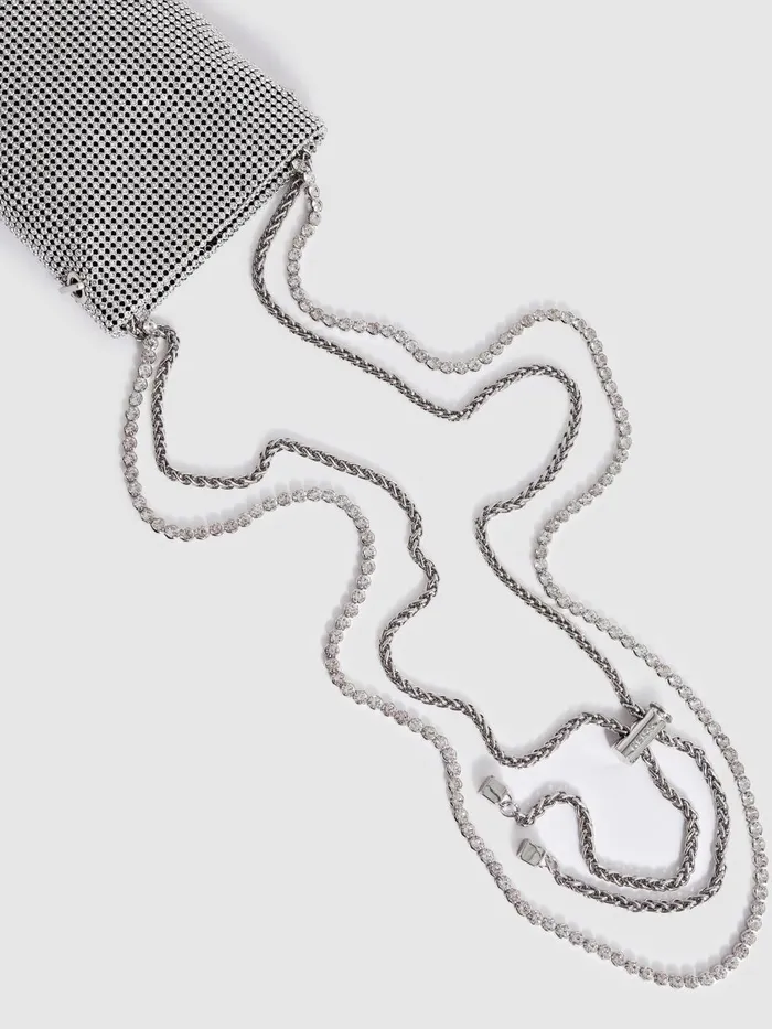 Women Reiss Bags Zuri Embellished Adjustable Strap Phone Pouch Silver