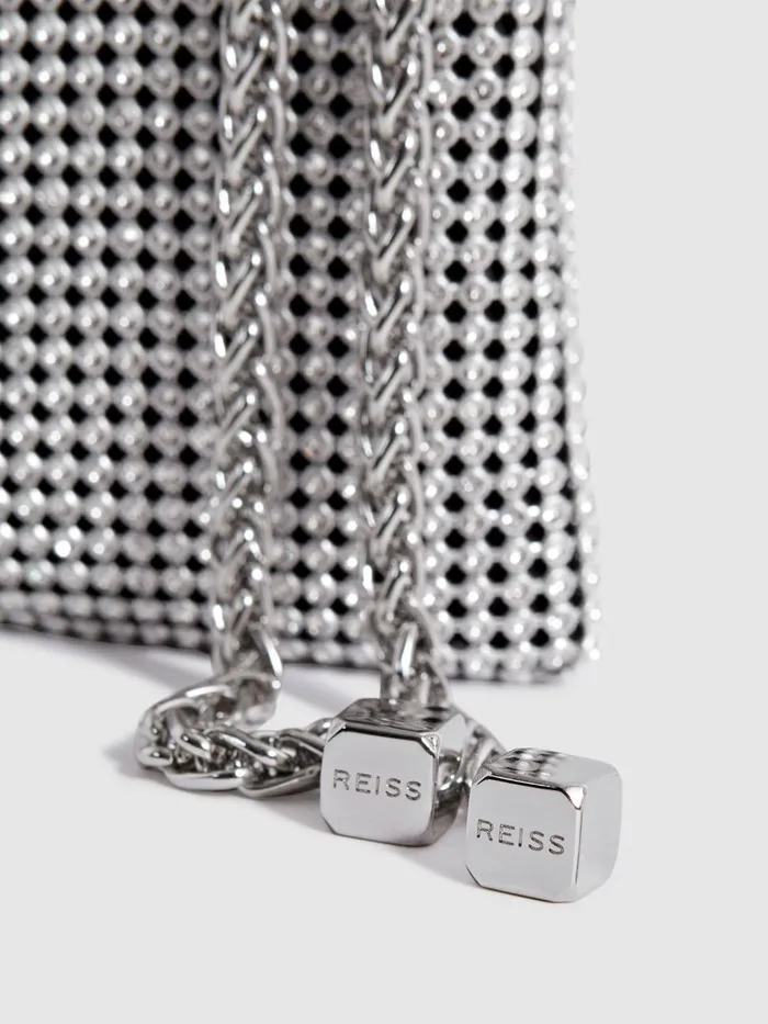 Women Reiss Bags Zuri Embellished Adjustable Strap Phone Pouch Silver