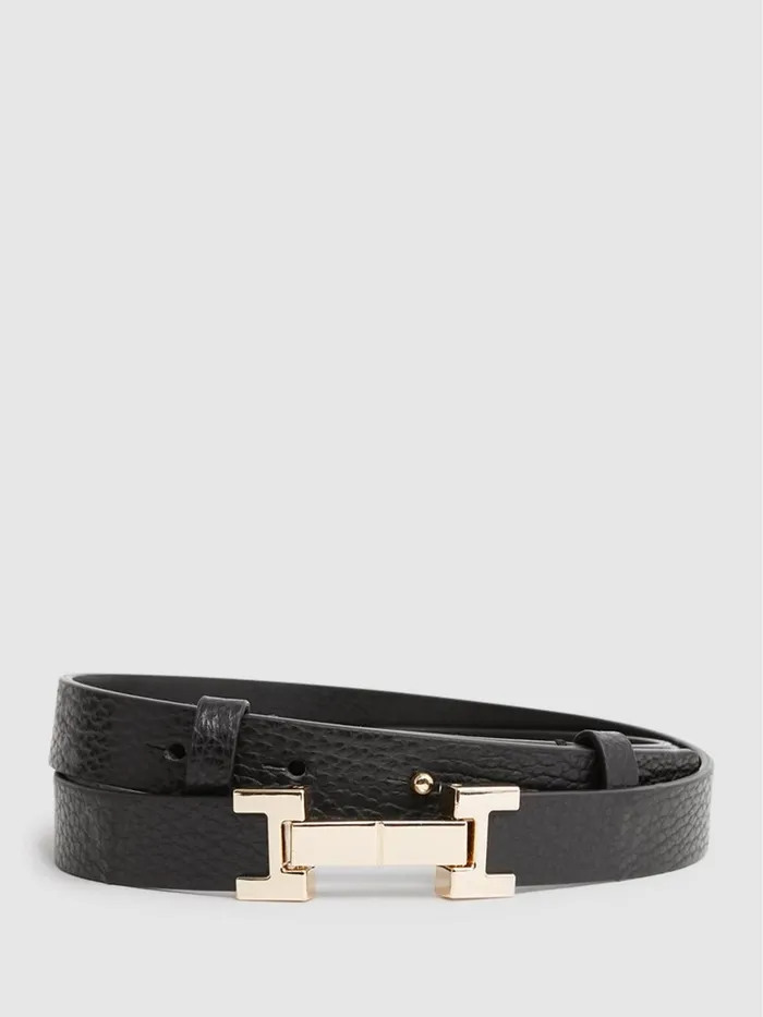 Women Reiss Belts Hayley Leather Square Hinge Belt Black