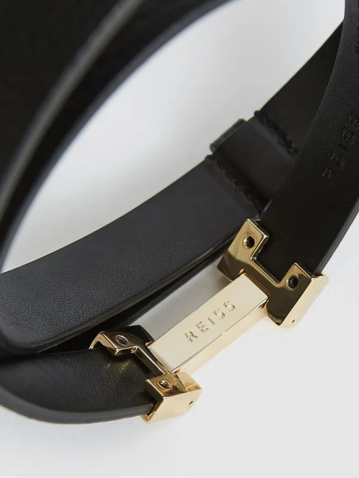 Women Reiss Belts Hayley Leather Square Hinge Belt Black