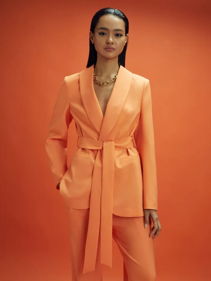 Women Reiss Blazers F1 Belted Single Breasted Blazer Papaya