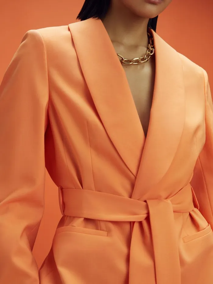 Women Reiss Blazers F1 Belted Single Breasted Blazer Papaya