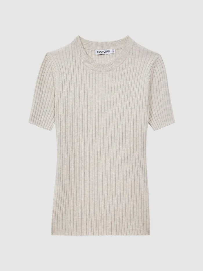 Women Reiss Blouses and Shirts Quan Cotton Ribbed TShirt Ecru