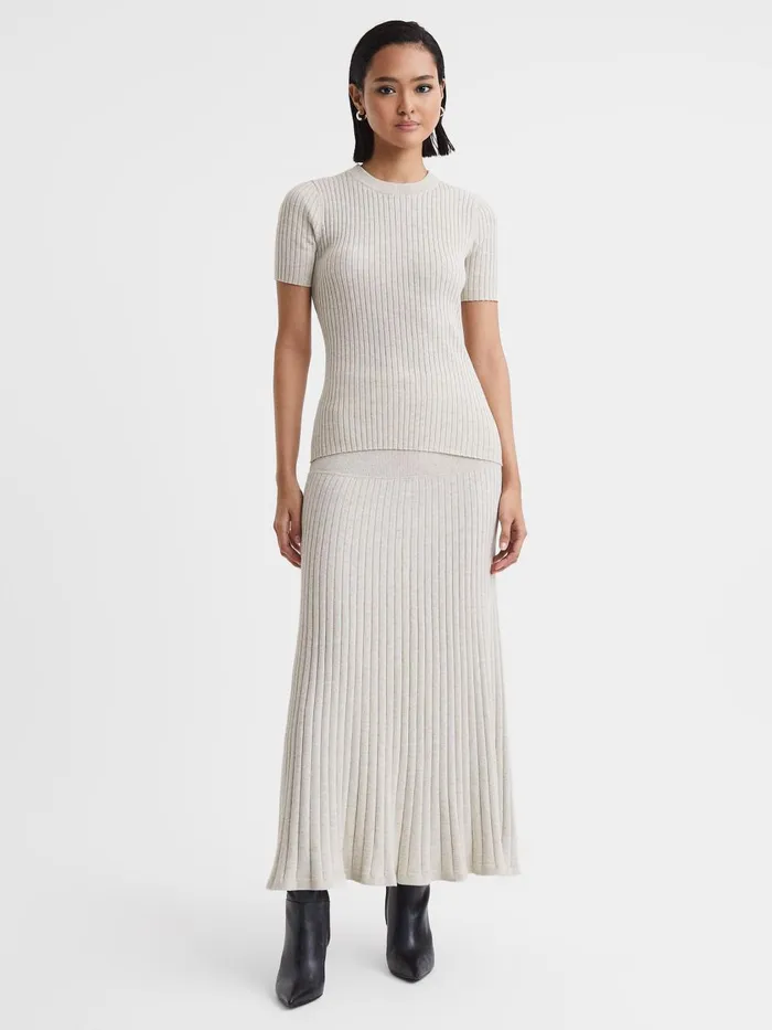 Women Reiss Blouses and Shirts Quan Cotton Ribbed TShirt Ecru